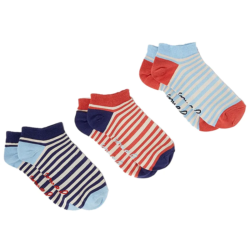 Joules Rilla 3 Pack Trainer Socks - Blue Multi - UK 4-8